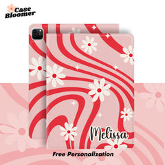 Custom Name Groovy Swirl Lines Daisy iPad case, Free Personalization